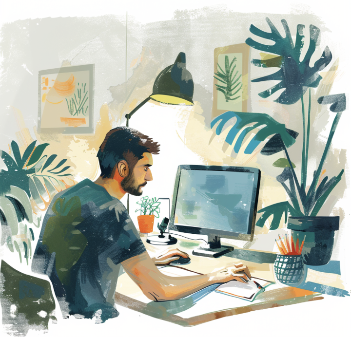 Young man contemplating starting a new side hustle